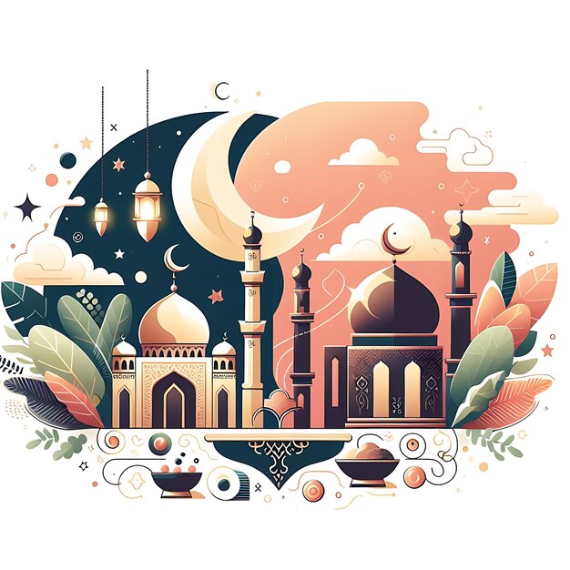 vector eid al fitr una imagen de una mezquita con una luna y un lugar de texto que dice mezquita