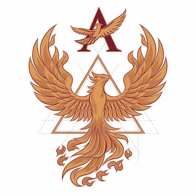 Vector EPS en capas de Rising Golden Phoenix con triángulo letra inicial A con diseño del logotipo de Flying Fenix Bird