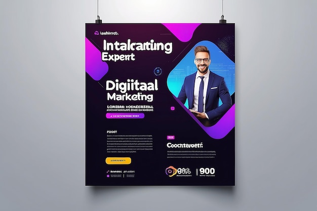 Foto vector especialista em marketing digital pôster de negócios quadrado instagram mídia social post banner modelo jr