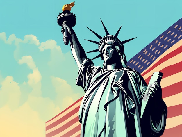 Vector Estatua de la libertad con la bandera americana