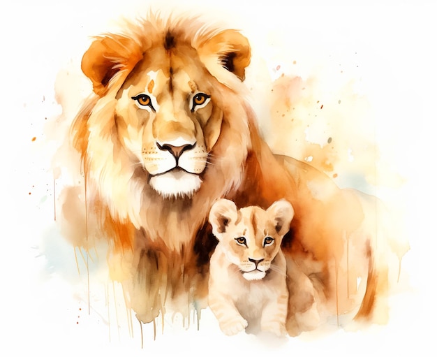 Vector de la familia león amor ilustración lindo vector premium sin regalías