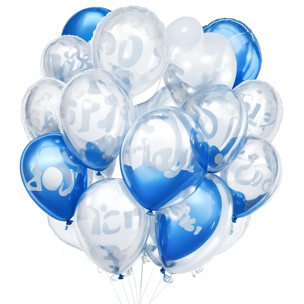 Vector feliz cumpleaños globos brillantes blancos azules y plateados