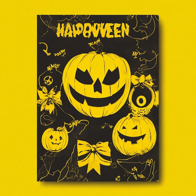 Vector feliz halloween diseño de tarjeta negra y amarilla aterradora