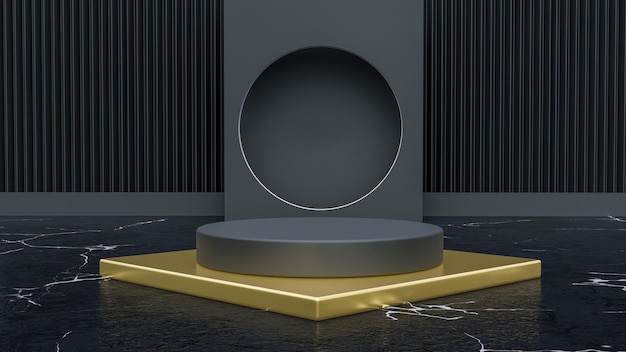 Vector de fondo 3d renderizado en negro y dorado con podio Pedestal de plataforma claro y oscuro vacío Ilustración vectorial