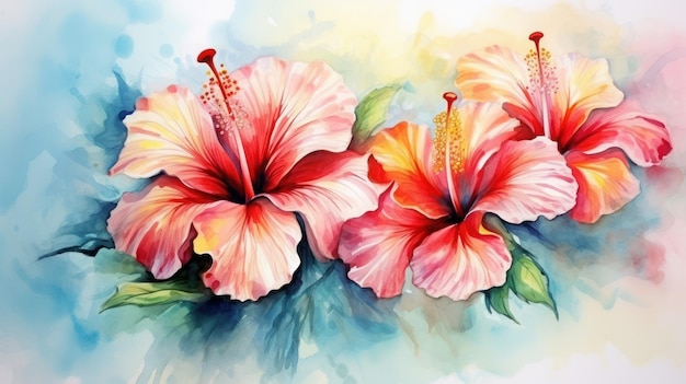 Vector de fondo de arte abstracto acuarela de flor de hibisco