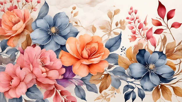 Vector de fondo de arte de acuarela de flores Diseño de papel de pared con arte de línea de pincel de pintura floral