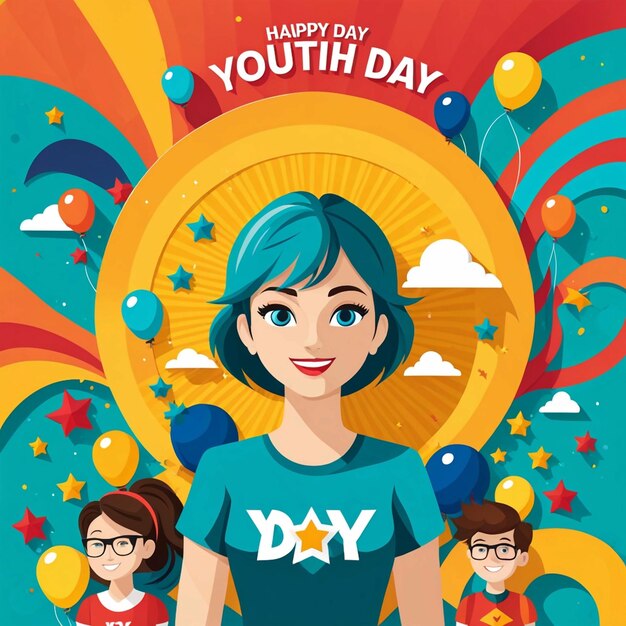 Foto vector de fondo del día de la juventud feliz plano