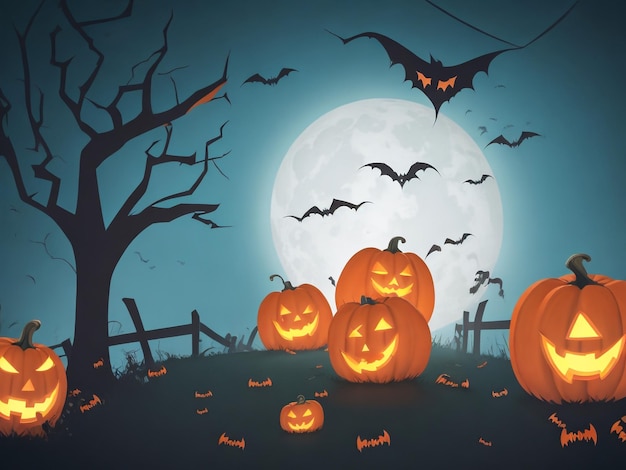 Vector de fondo de Halloween Fondo naranja de Halloween con muchos murciélagos voladores casa antigua luna tre