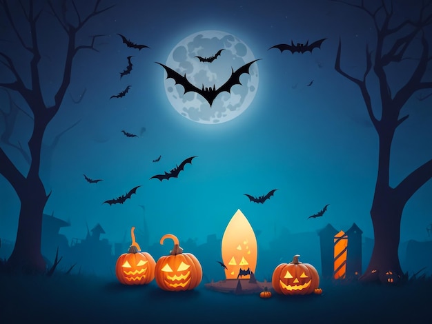 Vector de fondo de Halloween Fondo naranja de Halloween con muchos murciélagos voladores casa antigua luna tre