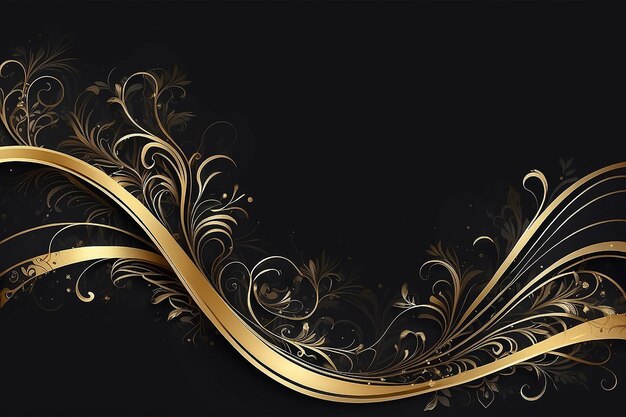 Vector de fondo de tarjeta de invitación de gala de lujo patrón de línea dorada elegante ondulada en fondo negro