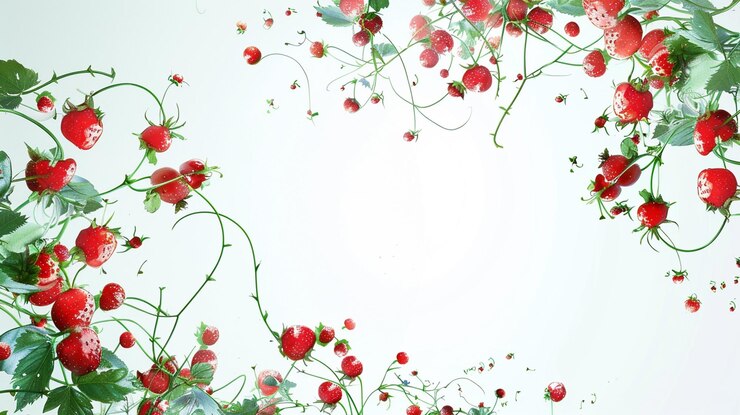 Vector de fresas rojas brillantes en la vid con fondo blancof Generar Ai