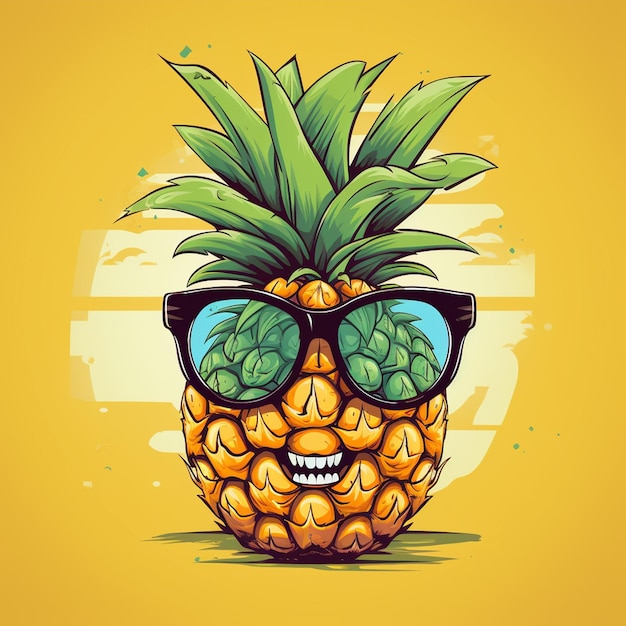 Un vector de gafas de sol de dibujos animados de piña