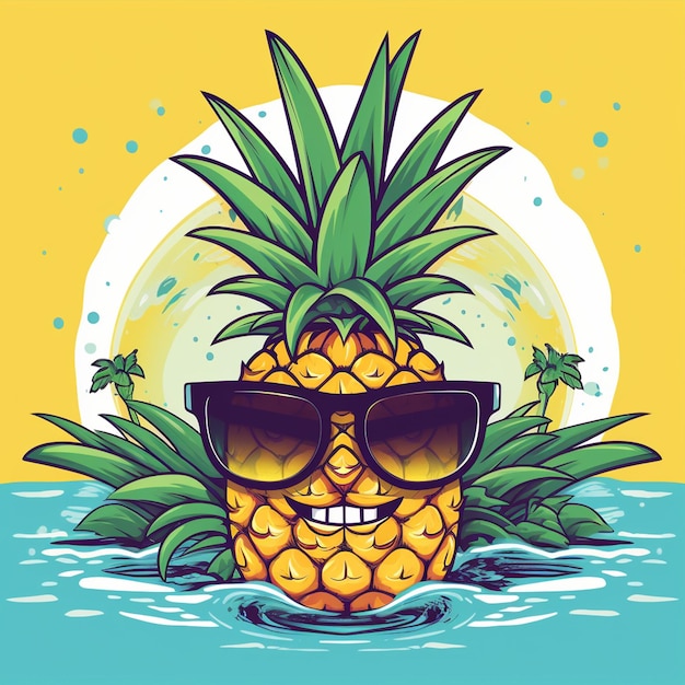 Un vector de gafas de sol de dibujos animados de piña