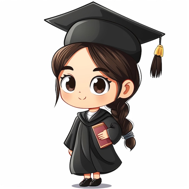 Vector de graduación del estudiante personaje chibi ilustración en fondo blanco sólido