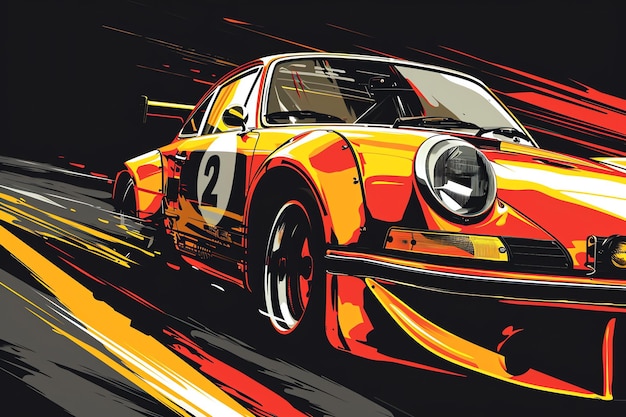 Vector gratuito de dibujos animados de coches deportivos retro Vector de ilustraciones de coches deportivas T camiseta de diseño de fondo
