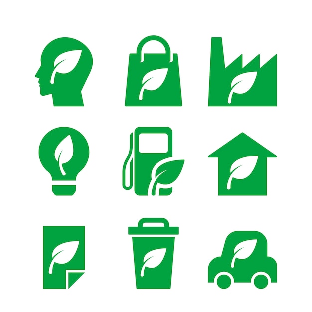 Vector Green Ecology Icons, die Nachhaltigkeit und umweltfreundliche Konzepte hervorheben Erneuerbare Energien
