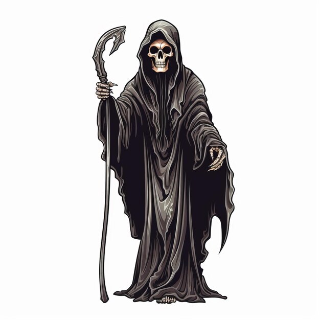 Vector Grim Reaper altamente detalhado com foice em fundo isolado
