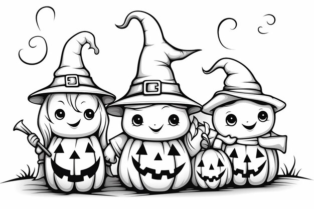 Foto un vector de halloween en color blanco y negro para el libro de colorear para niños