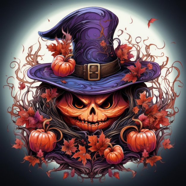 Foto vector halloween pumpkin violet hat