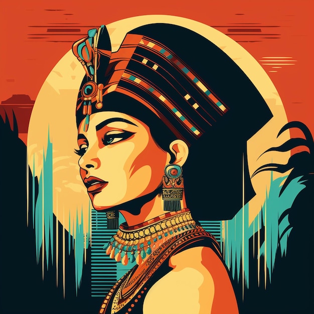 Vector hermosa diosa faraón egipcia Cleopatra dibujo en acuarela ilustración vectorial