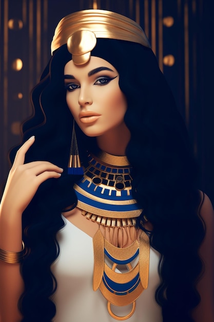 Foto vector hermosa diosa faraón egipcia cleopatra dibujo en acuarela ilustración vectorial