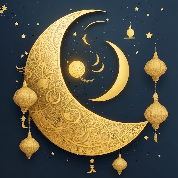 vector hermoso eid mubarak dorado decorativo luna saludo