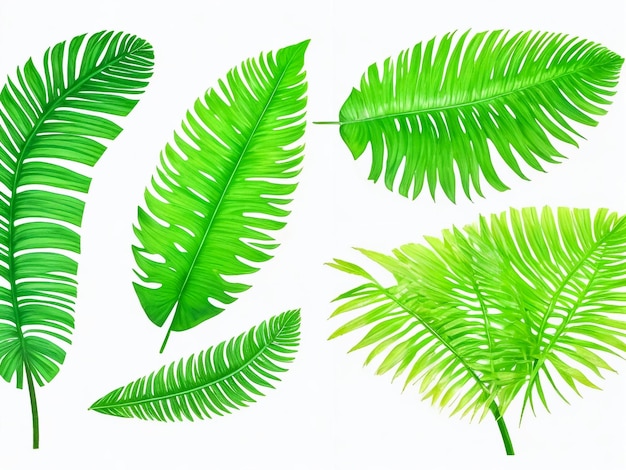 vector hoja de palma tropical aislada en blanco realista verde planta de verano conjunto de árboles rama tropical