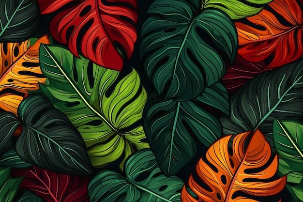 Vector de hojas tropicales dibujadas a mano de fondo