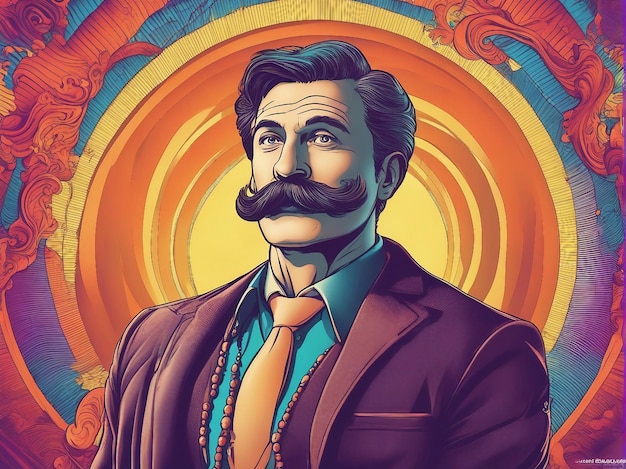 Vector de un hombre con un fondo de color bigote generado por AI