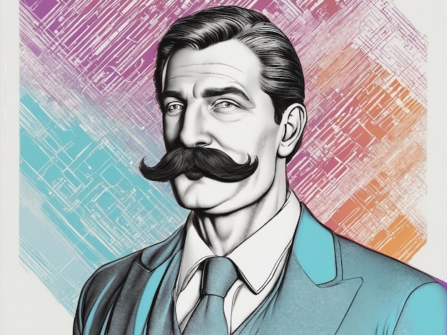 Vector de un hombre con un fondo de color bigote generado por AI