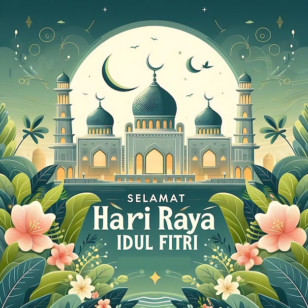 Foto vector idul fitri ein poster für die moschee des monats des monats