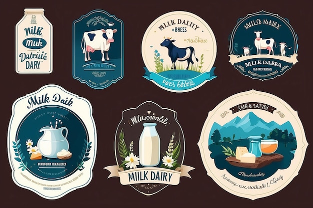 Foto vector illustration of a set of labels for milk and dairy