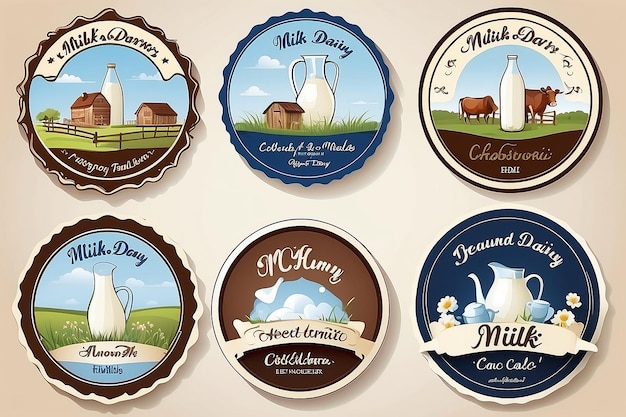 Foto vector illustration of a set of labels for milk and dairy