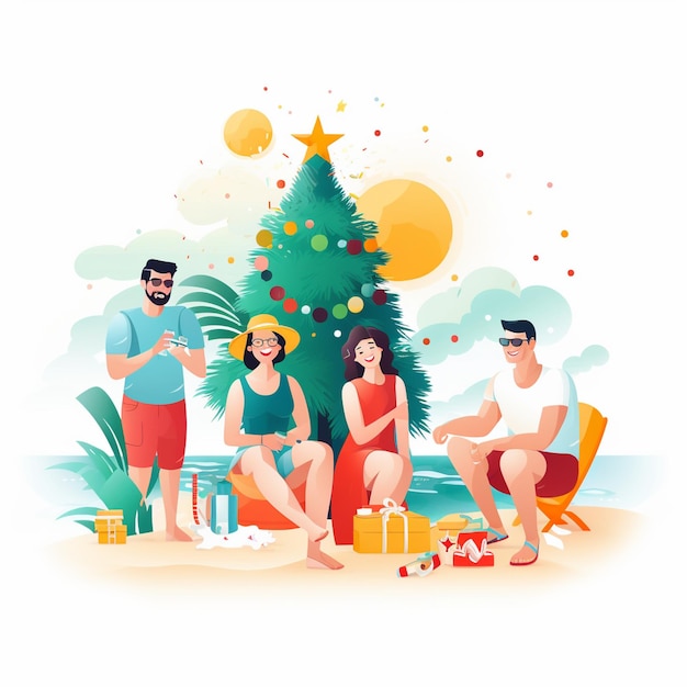 Foto un vector de ilustración de un grupo de personas disfrutando de vacaciones