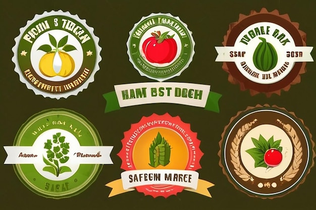 Vector de la insignia de la etiqueta de los alimentos ecológicos frescos de la granja