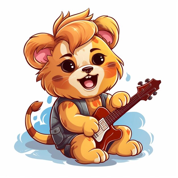 Vector leão bonito tocando guitarra