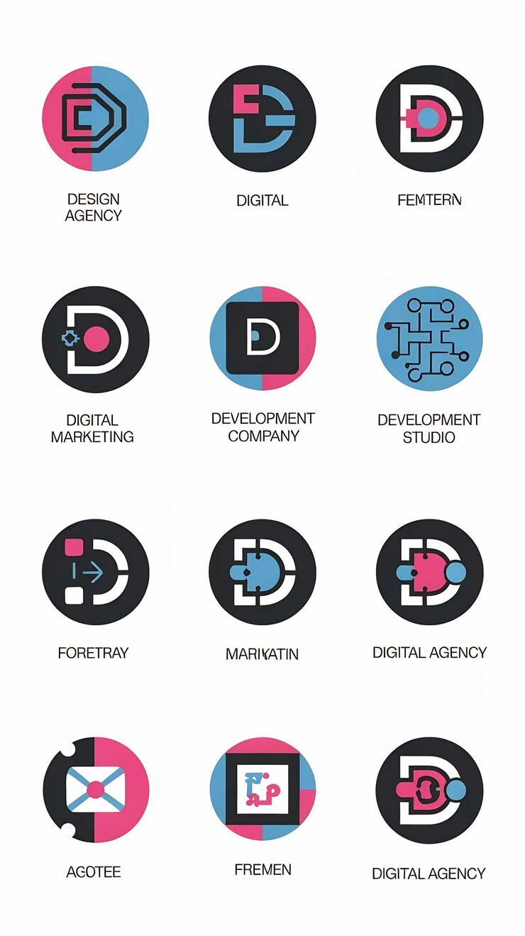 Foto el vector de letras d es el icono de la empresa, los signos planos, los símbolos planos y el conjunto de logotipos.