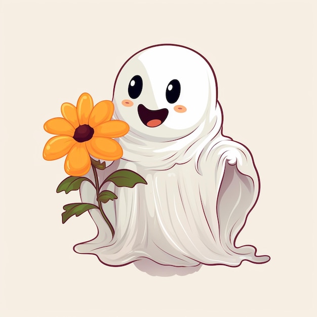 Vector libre fantasma feliz sosteniendo flor de margarita lindo halloween