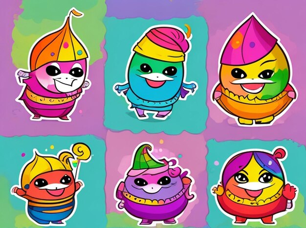 Vector libre de la mano dibujar personajes divertidos celebrar colorido holi fondo de la tarjeta