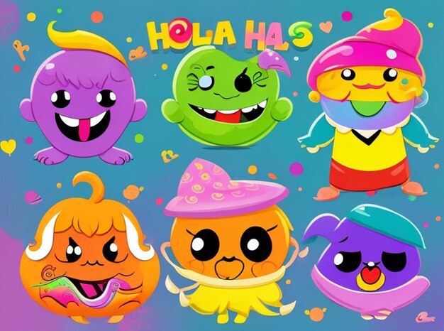 Vector libre de la mano dibujar personajes divertidos celebrar colorido holi fondo de la tarjeta