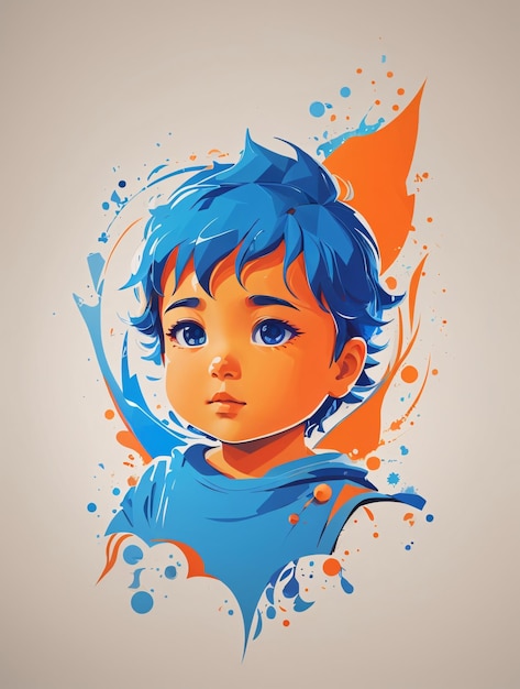 Vector lindo bebé en azul una ilustración naranja