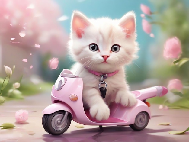 Foto vector livre gato alegre conduzir um personagem de desenho animado bick