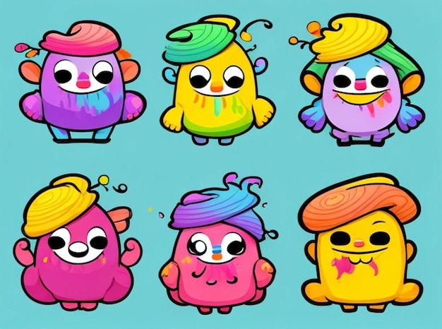 Vector livre mão desenhar personagens divertidos comemorar colorido holi carta de fundo