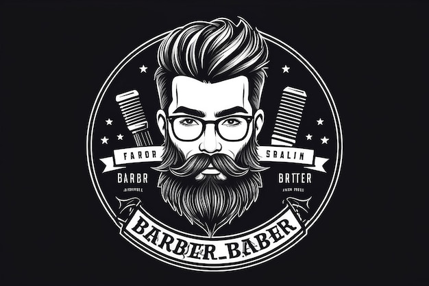 El vector del logotipo del barbero hipster barbudo