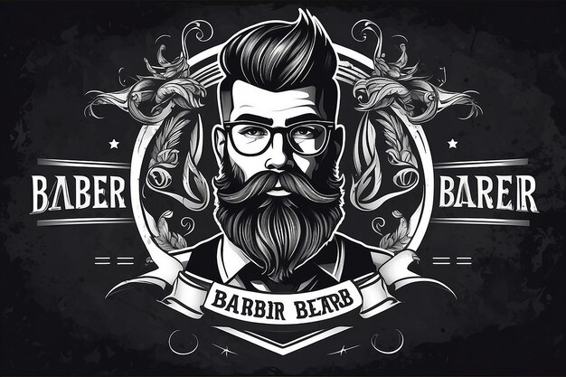 Foto el vector del logotipo del barbero hipster barbudo