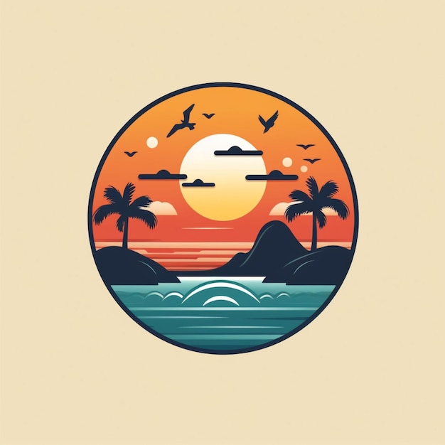 Vector de logotipo de playa plana de color