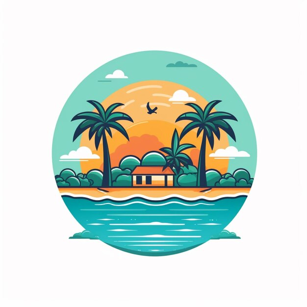 Vector de logotipo de playa plana de color