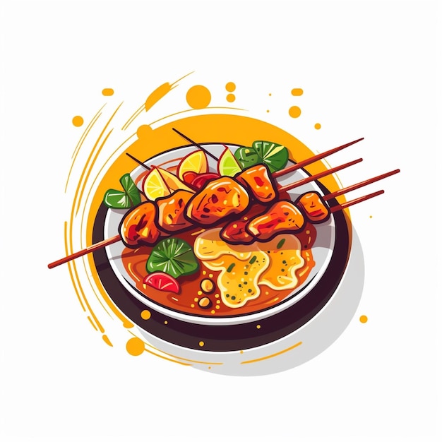 Vector del logotipo de satay en fondo blanco