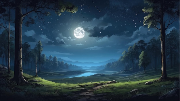 Vector de luz de la luna bosque naturaleza