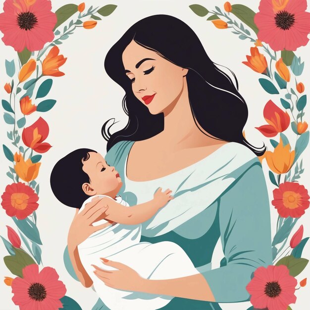 Foto vector de la madre con el bebé feliz día de las madres fondo